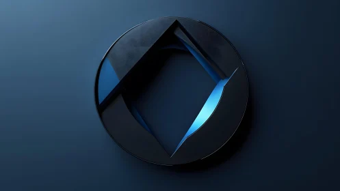 Modern abstract 3D geometric logo with blue and black tones.