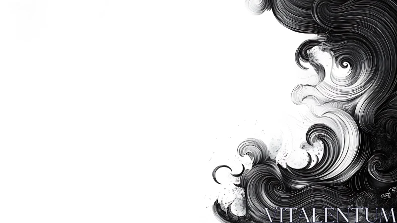 Ink tides curl into quiet white space and whisper motion