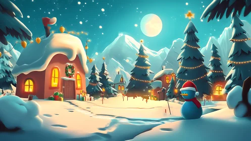 Cozy winter village glowing with cheerful holiday magic.