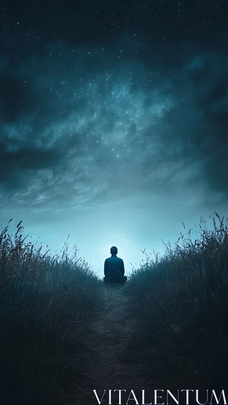 Quiet night path where one listener meets the stars.