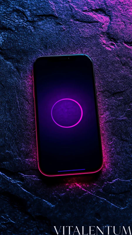 Neon Smartphone Loading Against Textured Dark Surface