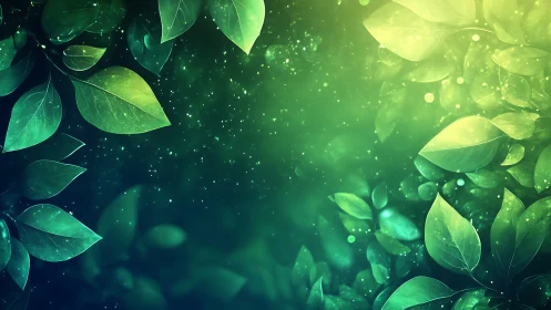 Spectral gradient foliage field with particulate bokeh diffusion.