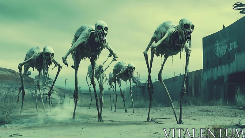 Skeletal quadruped wraiths stalking derelict industrial boulevard