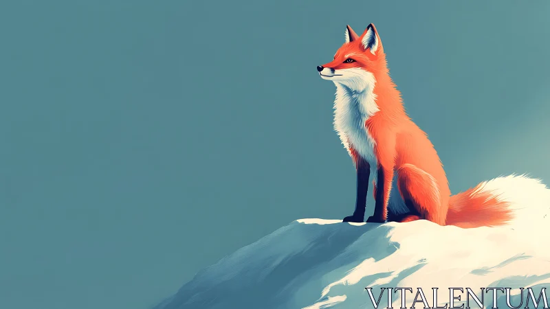 Crimson fox sentinel basking atop a silent winter ridge.