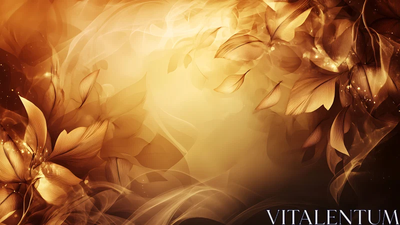 Golden ethereal leaves drift through luminous swirling light.