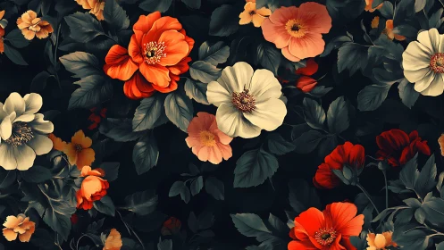 Botanical Symphony: Where Crimson Blooms Dance Against Obsidian Shadows