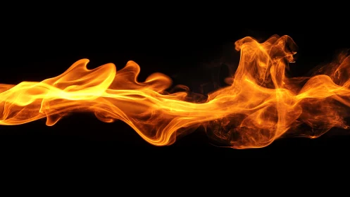 Vivid orange flame wave on black background, abstract style.