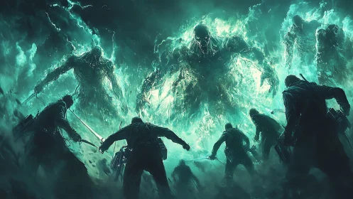 Soldiers confront colossal spectral demons in toxic storm