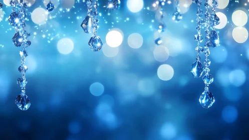 Crystal blue droplets drifting in a soft wintery glow.