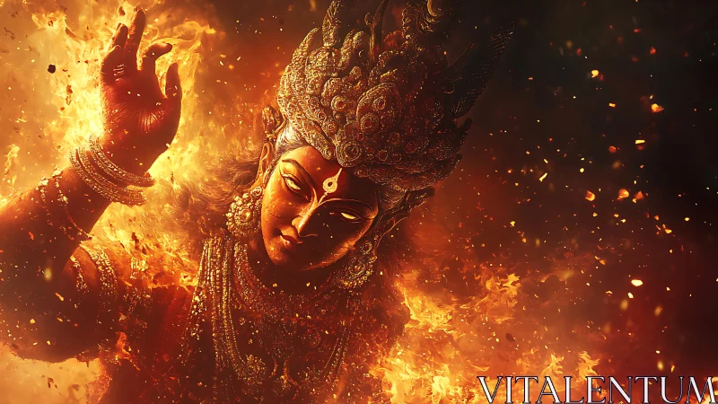 Fiery divine figure rising in swirling orange and red flames.