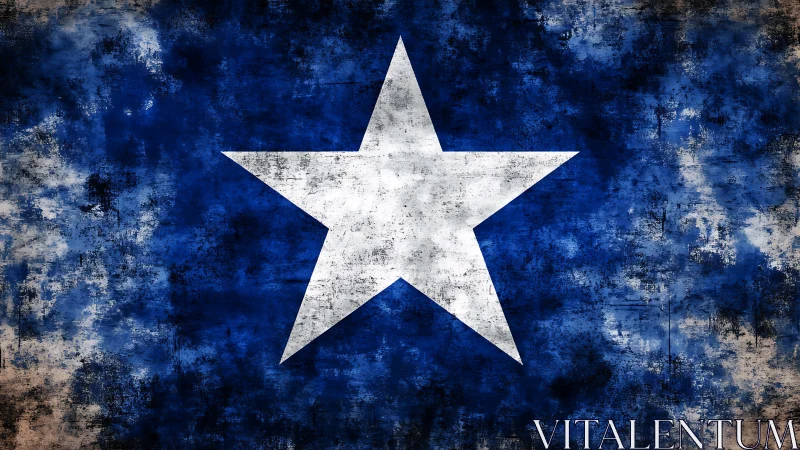 Weathered white star against textured blue field background.