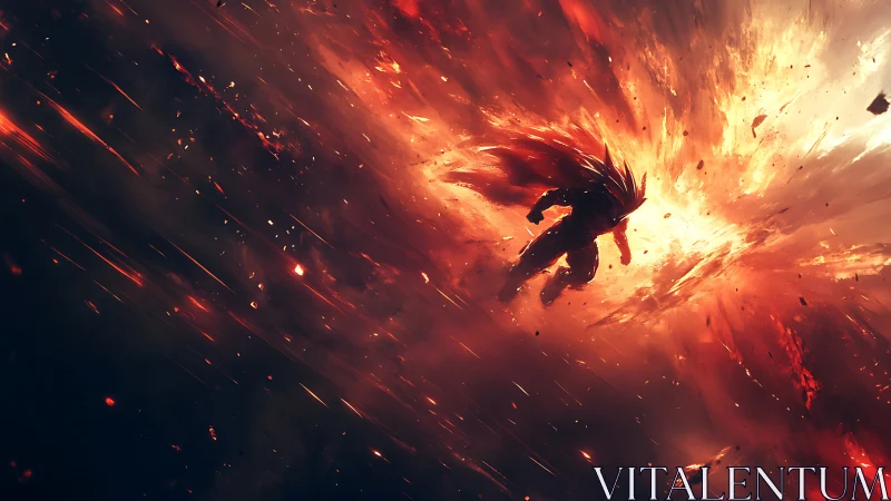 Silhouetted figure moves through radial explosive light field