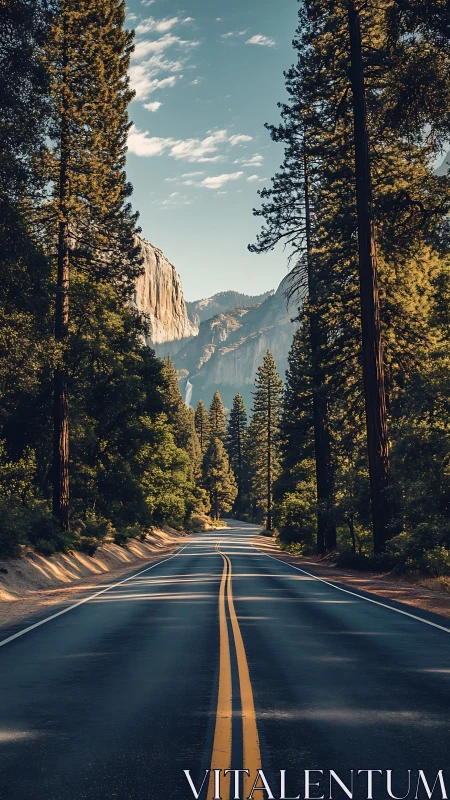 Open mountain highway invites a peaceful forest escape