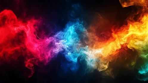Multicolored smoke streams flow across a dark background