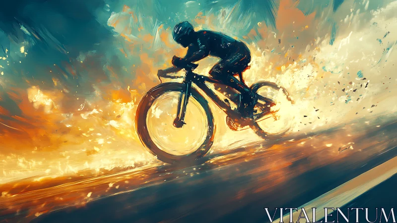 Cyclist Soaring Through Explosive Golden Energy.
