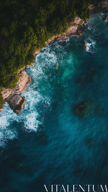 Emerald cliffside whispers against deep electric tides.