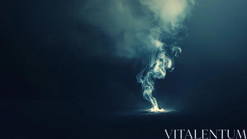 Vertical column of illuminated smoke rises from small flame