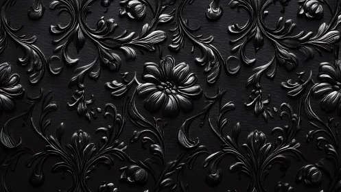 Midnight floral relief blooms across shadowed baroque walls.