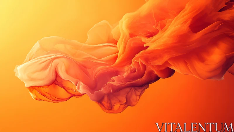 Orange translucent fabric forms flowing wave across frame