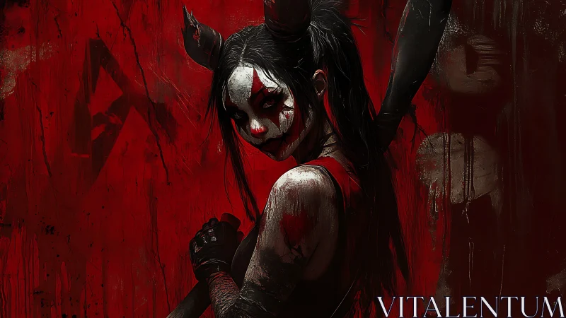 Paint-smeared antihero grips bat against chaotic red backdrop