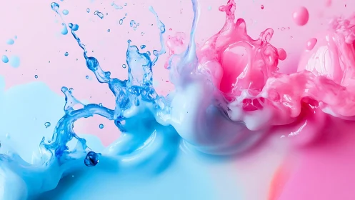 Joyful pink and blue splash painting with dreamy liquid color.