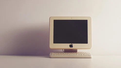 Minimalist frontal view of vintage all‑in‑one desktop computer