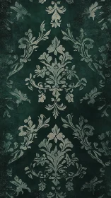 Emerald baroque damask pattern with textured metallic relief.