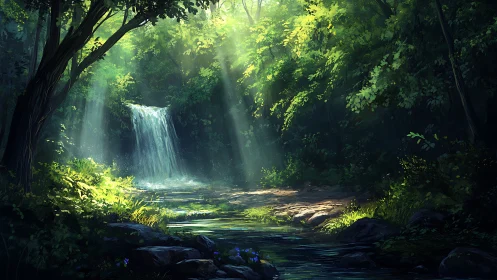 Enchanted Waterfall Sanctuary Glows with Magical Sunlight