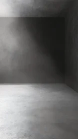 Minimalist concrete room with volumetric light and soft shadow gradients