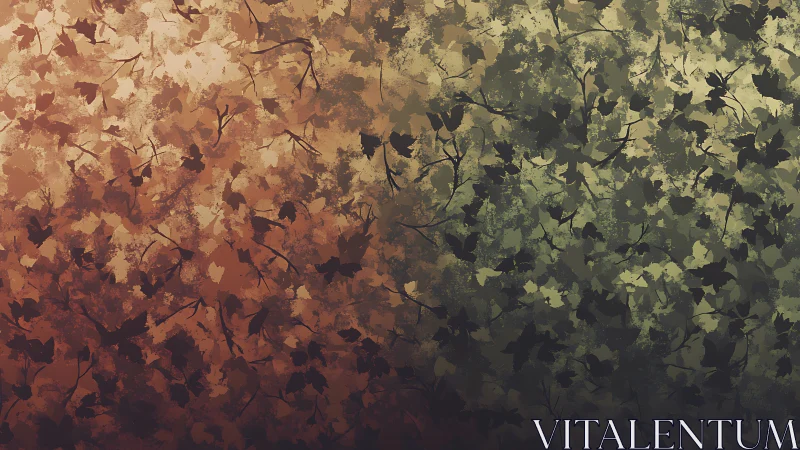 Bilateral foliage gradient with dense impressionistic leaf layering.