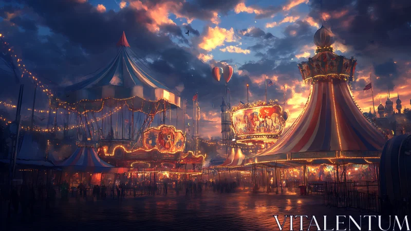 Twilight carnival lights bloom beneath a storybook sky.