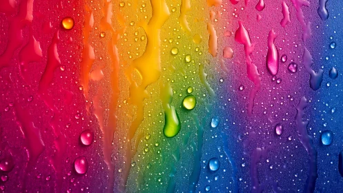 Rainbow gradient condensation with vivid water droplets.