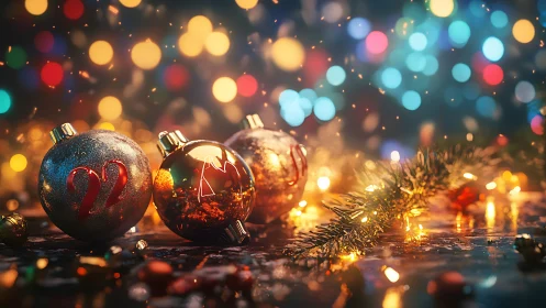 Specular holiday baubles with dynamic bokeh illumination.