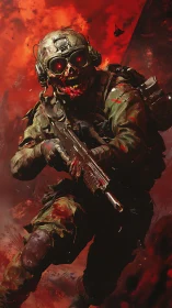 Digital painting of undead combat trooper in infernal assault.