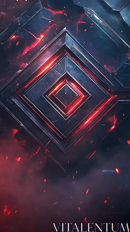 Metallic diamond structure glows with internal red light