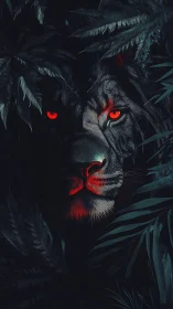 Midnight jungle monarch with ember-red spectral gaze.