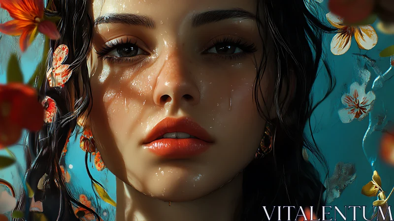 Close wet portrait studies digital rendering of young woman