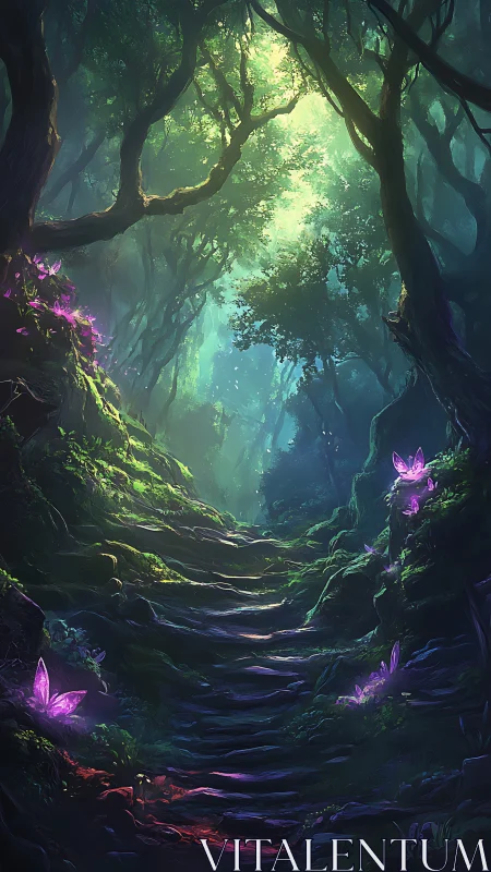Luminescent Forest Gorge with Glowing Flora.