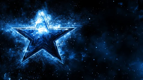 Electrified blue star silhouette radiates energy in deep space