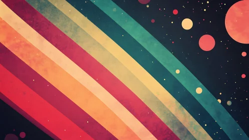 Retro space arcs curve across starfield with glowing planets