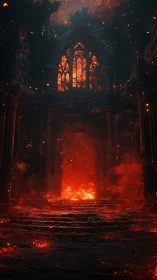 Gothic archway interior with central fiery portal view.