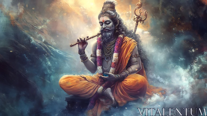 Mythic ascetic deity rendered in high-detail atmospheric digital painting