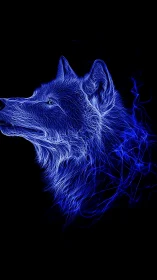 Neon blue wolf profile rendered with glowing linework