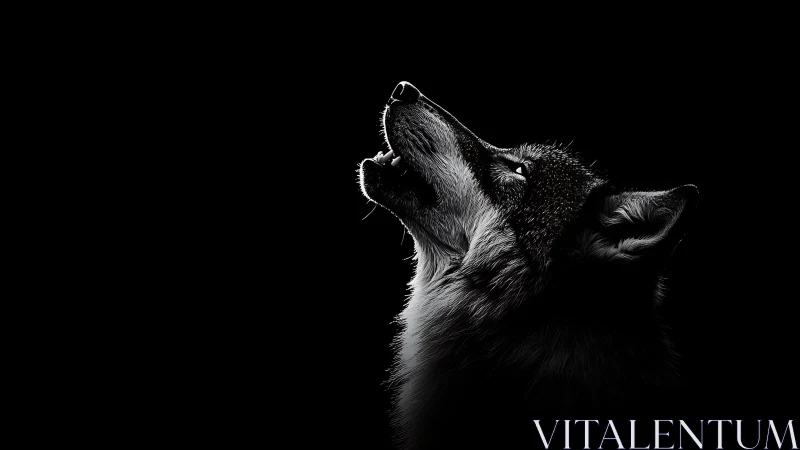 Side profile of a howling wolf rendered in stark low key lighting
