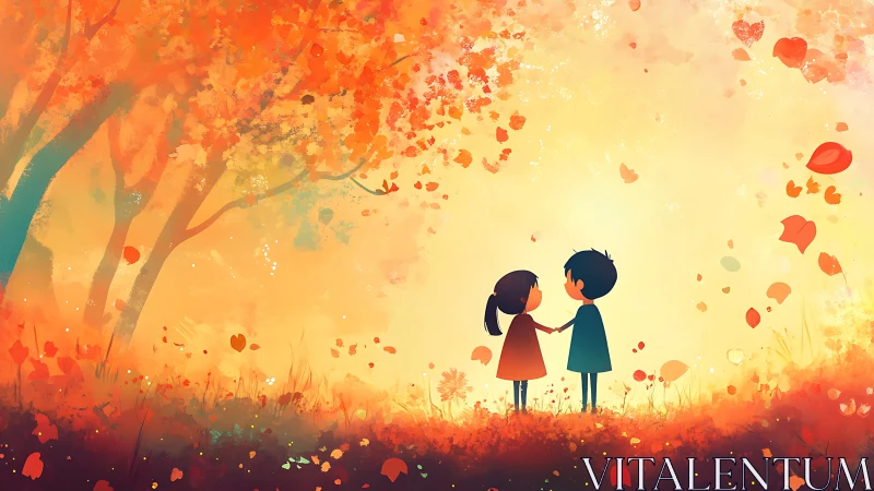 Two Hearts Beneath Autumn's Burning Embrace.