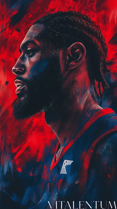 Side-profile portrait of braided athlete in red blue duotone