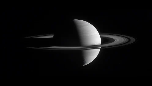 Saturn crescent silhouette with high-contrast icy rings