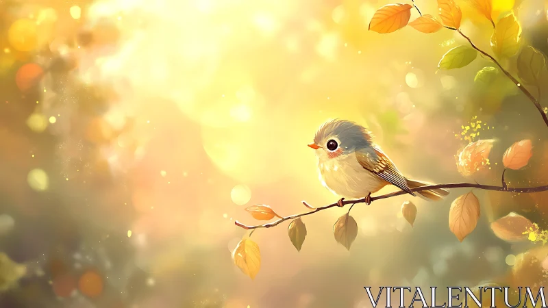 Serene Bird Perched on Autumn Branch in Golden Light.