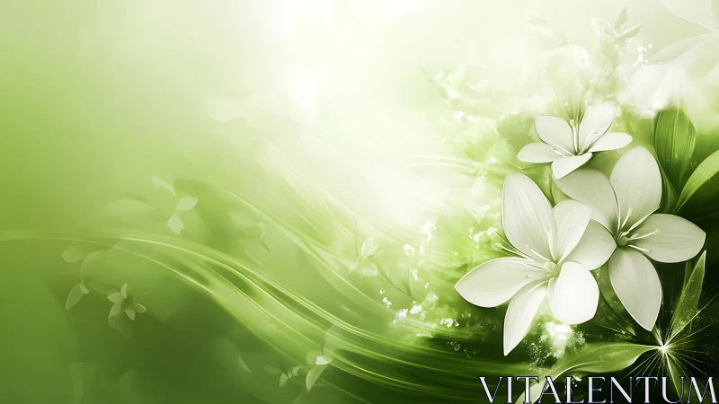White Flowers Bloom Against a Luminous Green Energy Background