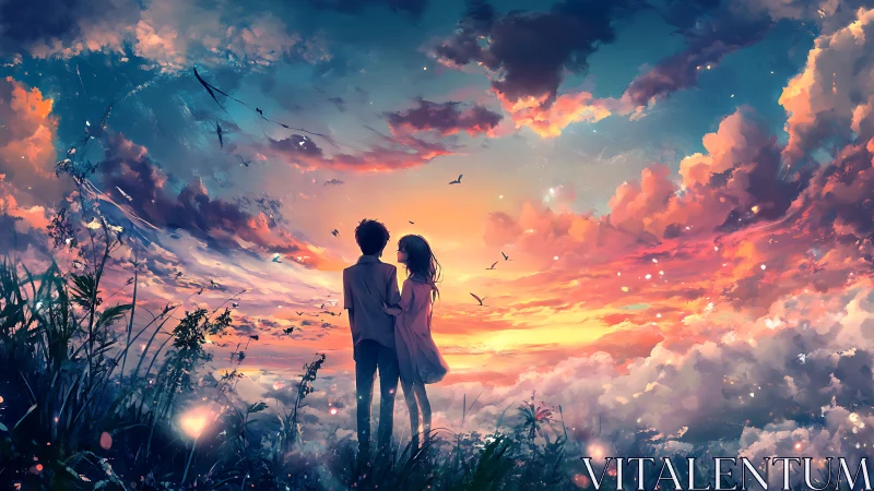 Sunset promises shared above a dream-bright horizon.